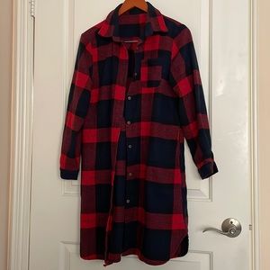 Red plaid long shirt jacket